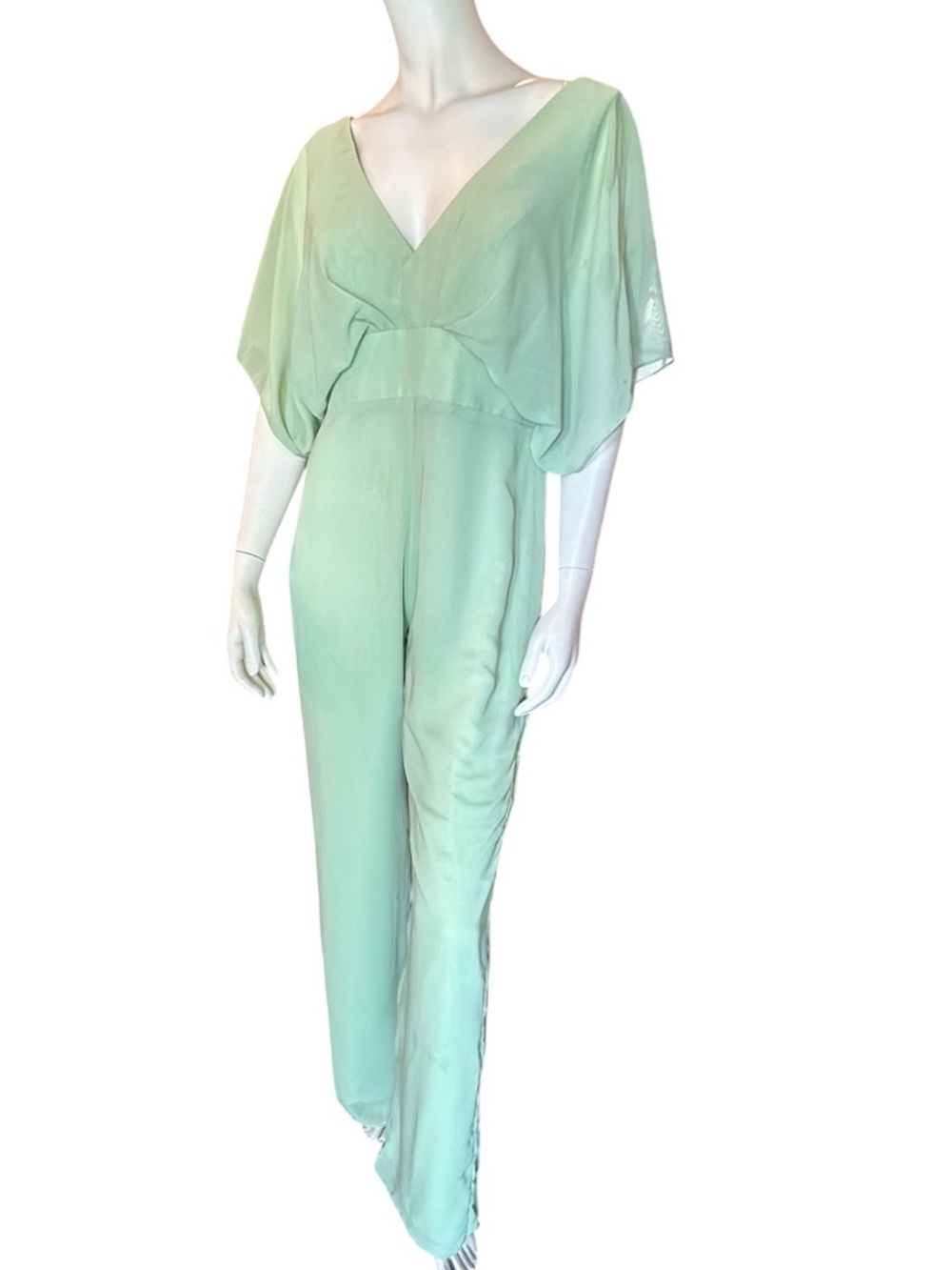 Gown Gallery Lined Chiffon Jumpsuit Light Celery Green Size 14 NWT